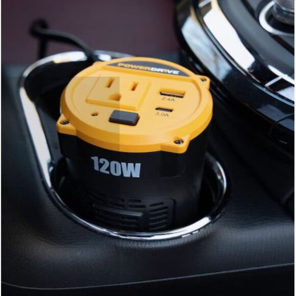 Power Drive 120W Cup Inverter 12 Volt AC Outlet USB 36" DC Cable NWB - Picture 12 of 12
